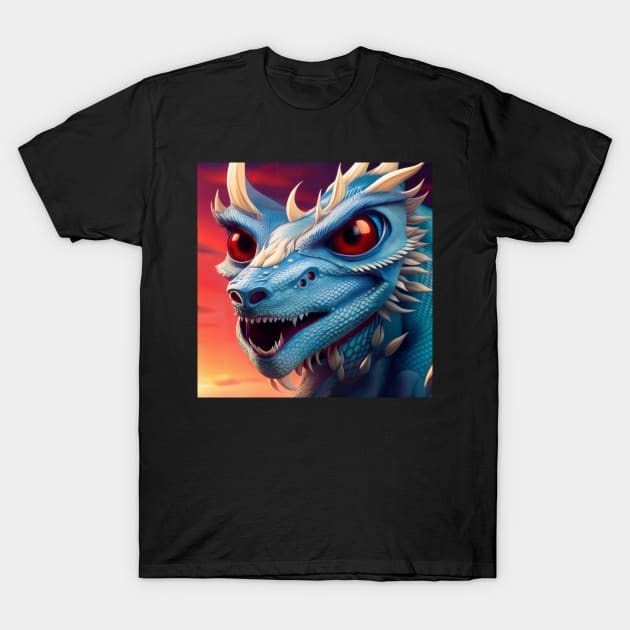 Baby Blue Dragon with White Spikes and Big Red Eyes T-Shirt by dragynrain